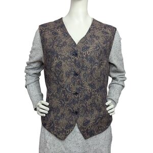 Vintage Paisley Button Front Tapestry Vest | Made in Canada | Size M